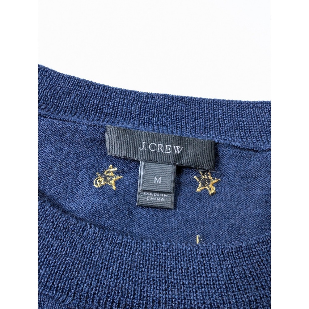 J Crew Merino Wool Womens Sweater Medium Navy Blue Stars Long Sleeve - Picture 2 of 9